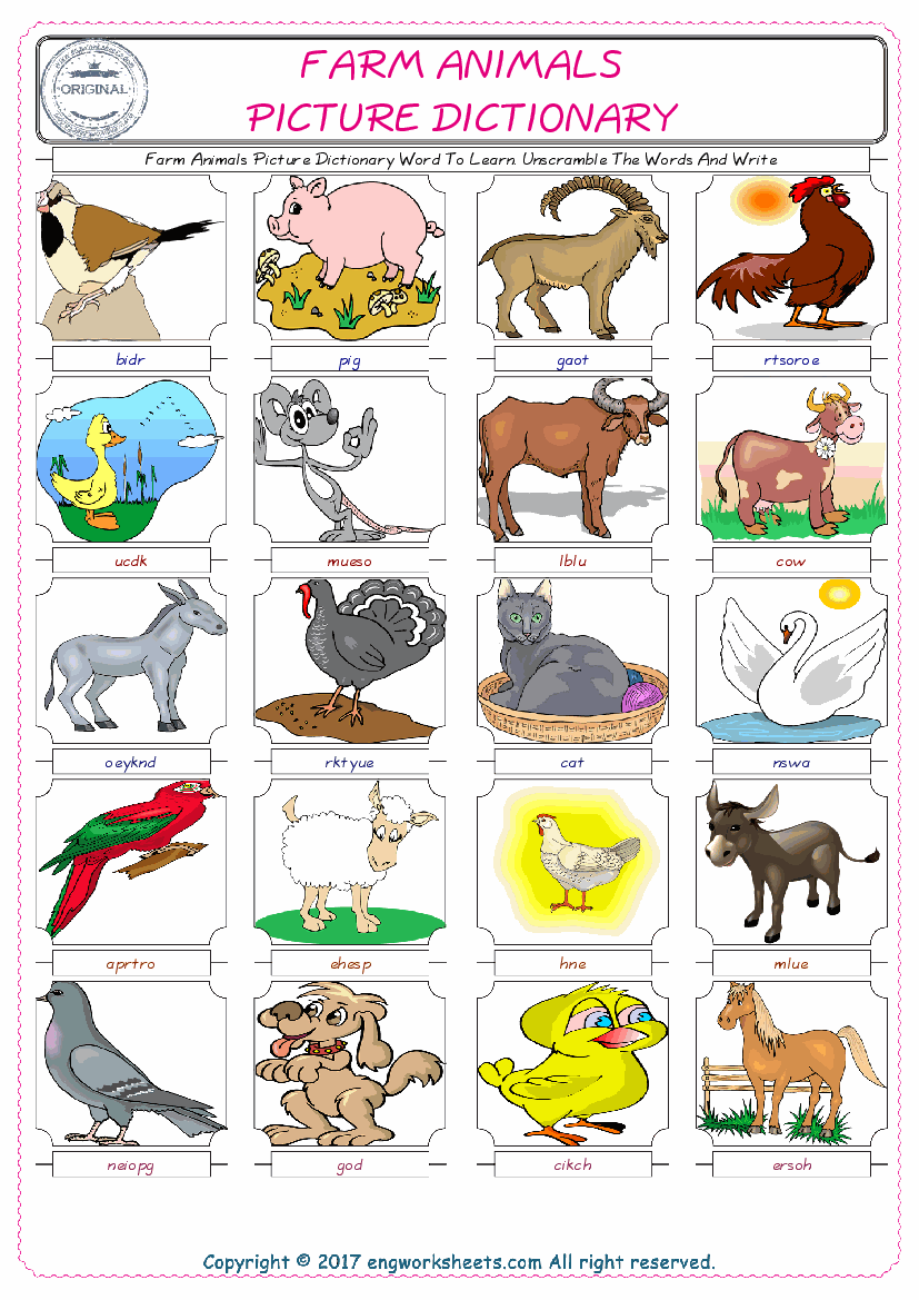  Farm Animals ESL Worksheets For kids, the exercise worksheet of finding the words given complexly and supplying the correct one. 